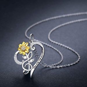 You are My Sunshine Sunflower Heart Necklace